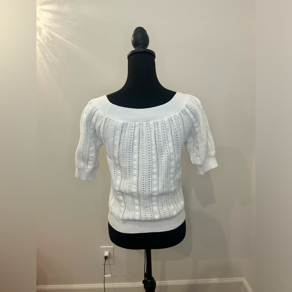 Elie Tahari Ribbed Knit Short Sleeve Sweater